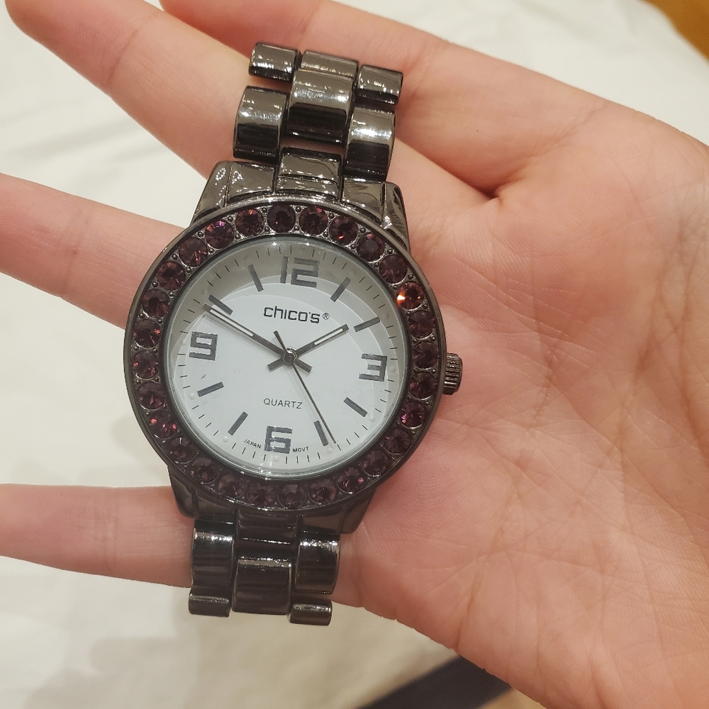 Chico's Brown and Purple Rhinestone Watch Size Small Chicos